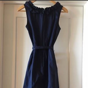 J crew ruffled cotton sateen dress in Navy Blue